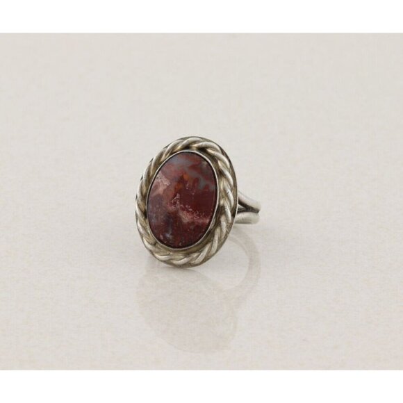Sterling Silver Red Grey Picture Jasper Ring Size 7 Signed E - Picture 5 of 7